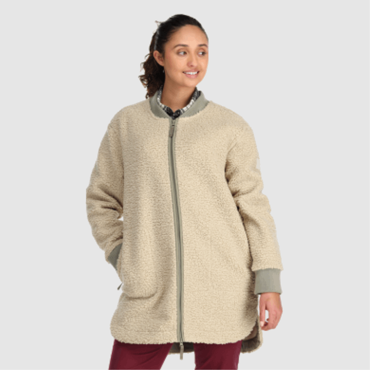 Utendørs Forskning Kvinners Juneau Sherpa Fleece Frakk Tåke